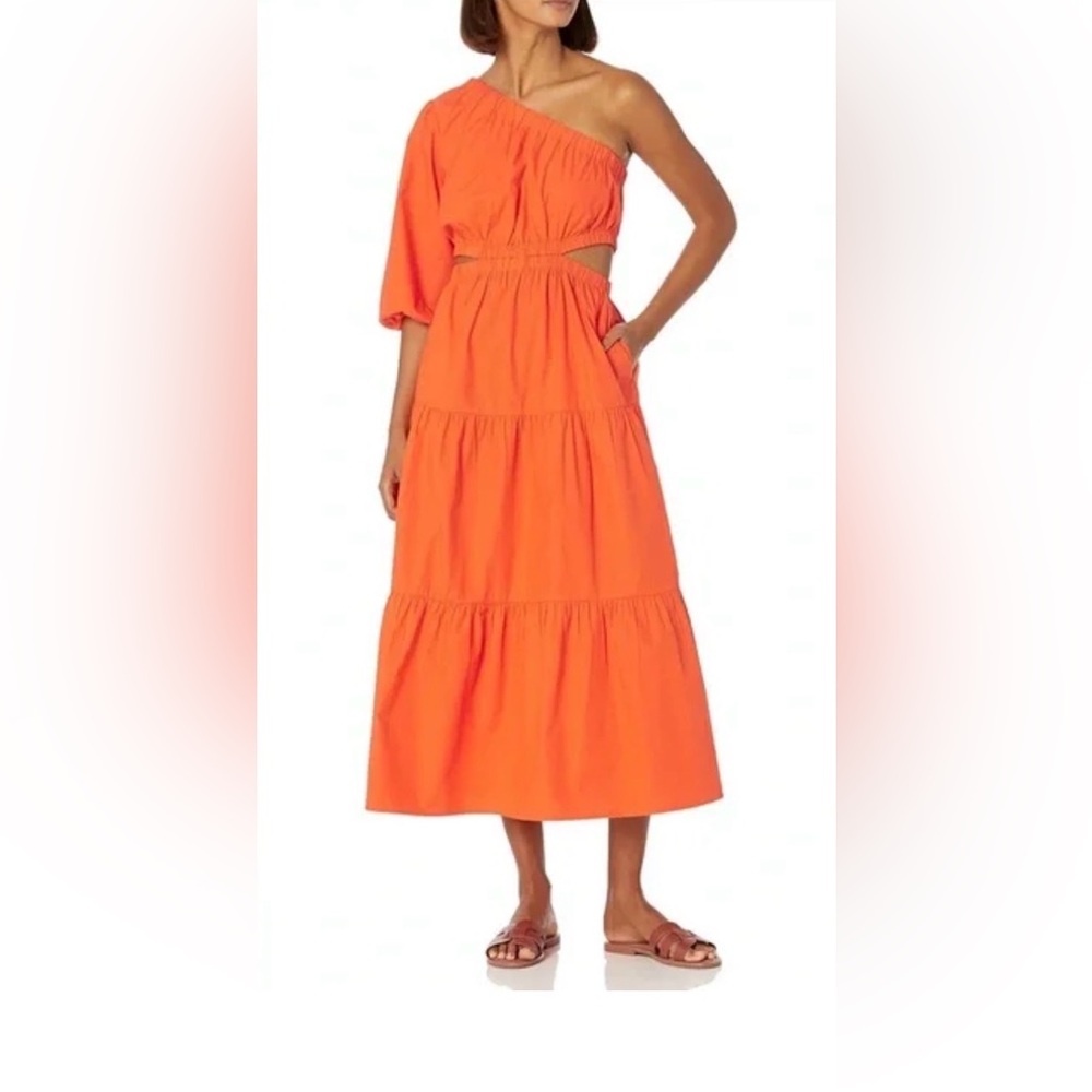 NWT Steve Madden Women's Leena One Shoulder Cut-Out Tiered Midi Dress